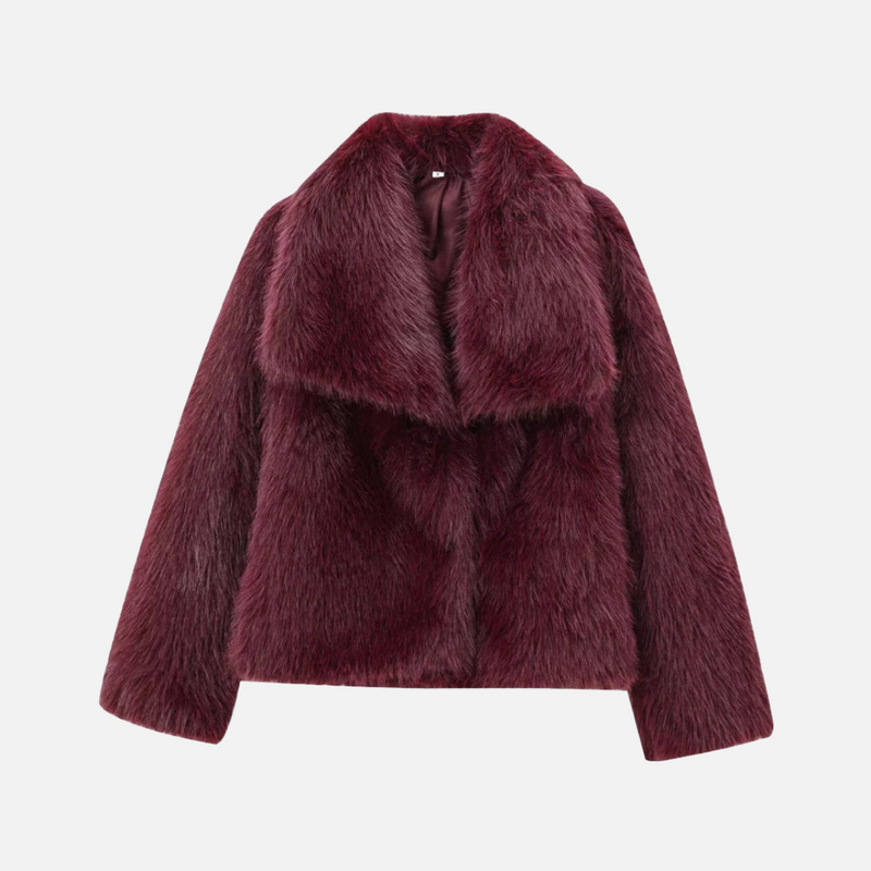 Casaco feminino de pelo sintético com gola lapela e textura macia vinho Chapitre VIEUX OFICIAL