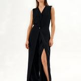 Conjunto Feminino Alfaiataria Calça Pantalona e Colete Alongado com Fendas – Beaumont