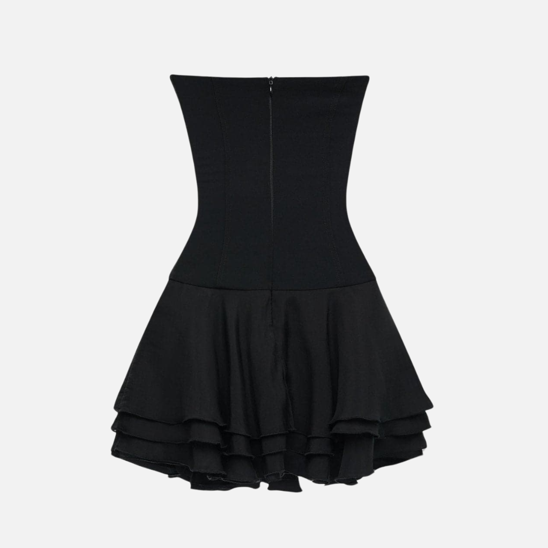 Vestido Curto Tomara que Caia com Corpete Estruturado e Saia de Babados – Ballon Noir - VIEUX OFICIAL