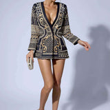 Blazer Feminino Curto Bordado com Pérolas e Decote Profundo – Vaucaire - VIEUX OFICIAL