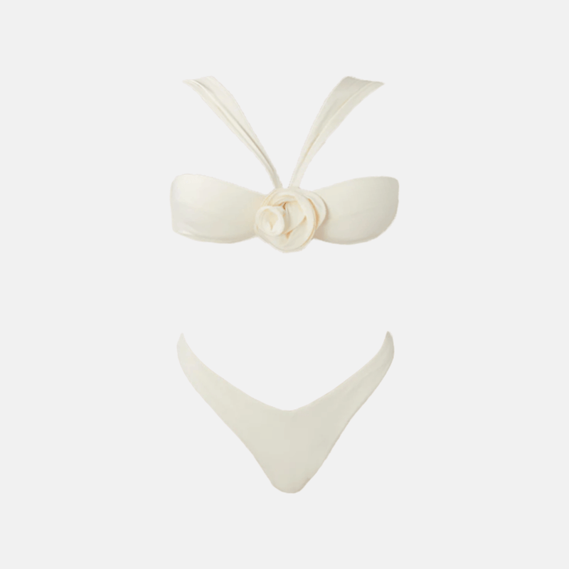Biquíni feminino off white com top estruturado e calcinha asa delta Bleuet VIEUX OFICIAL