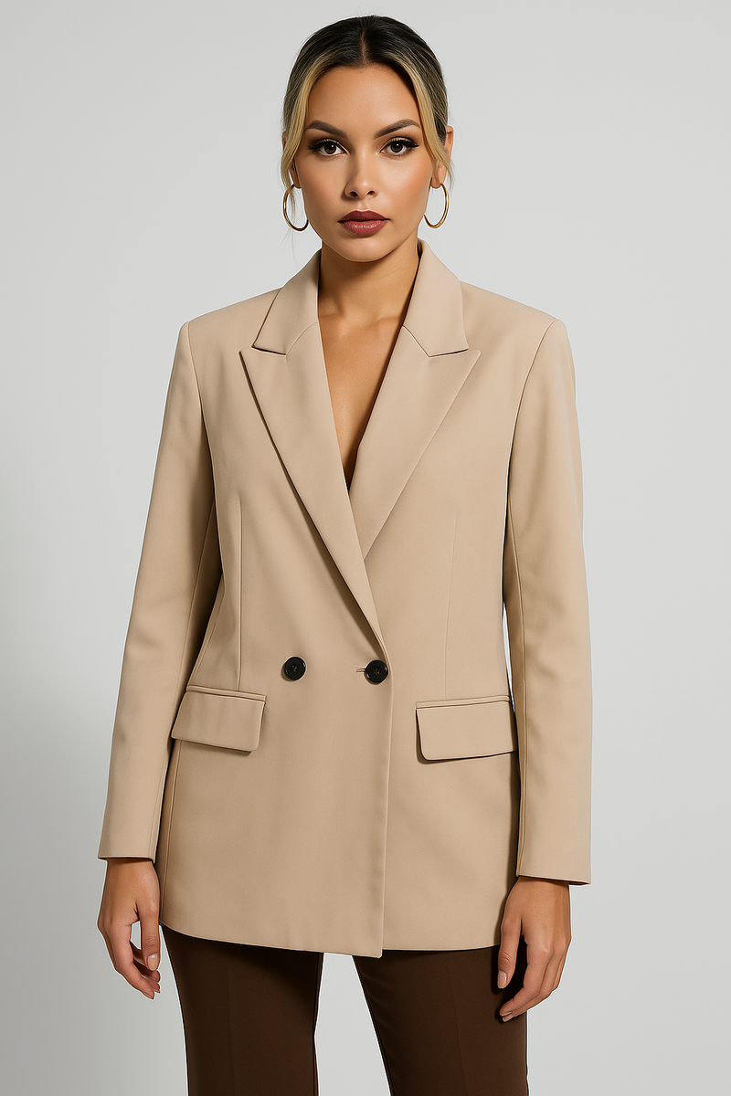 Blazer feminino alongado de alfaiataria transpassado preto Papillon VIEUX OFICIAL