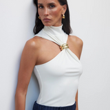 Blusa branca de gola alta com costas nuas Esprit VIEUX OFICIAL