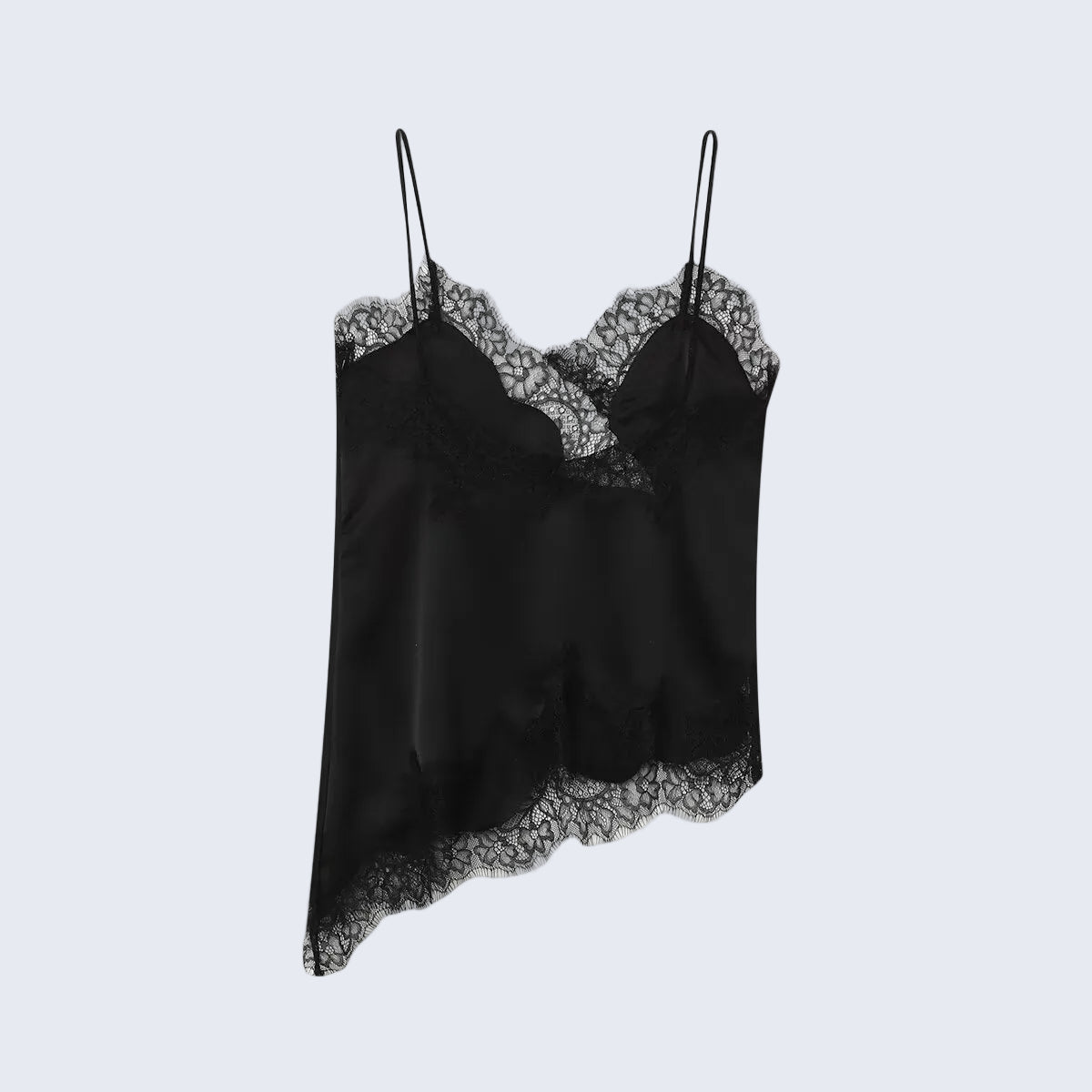 Blusa Feminina Regata Acetinada com Renda e Barra Assimétrica – Amélie VIEUX OFICIAL