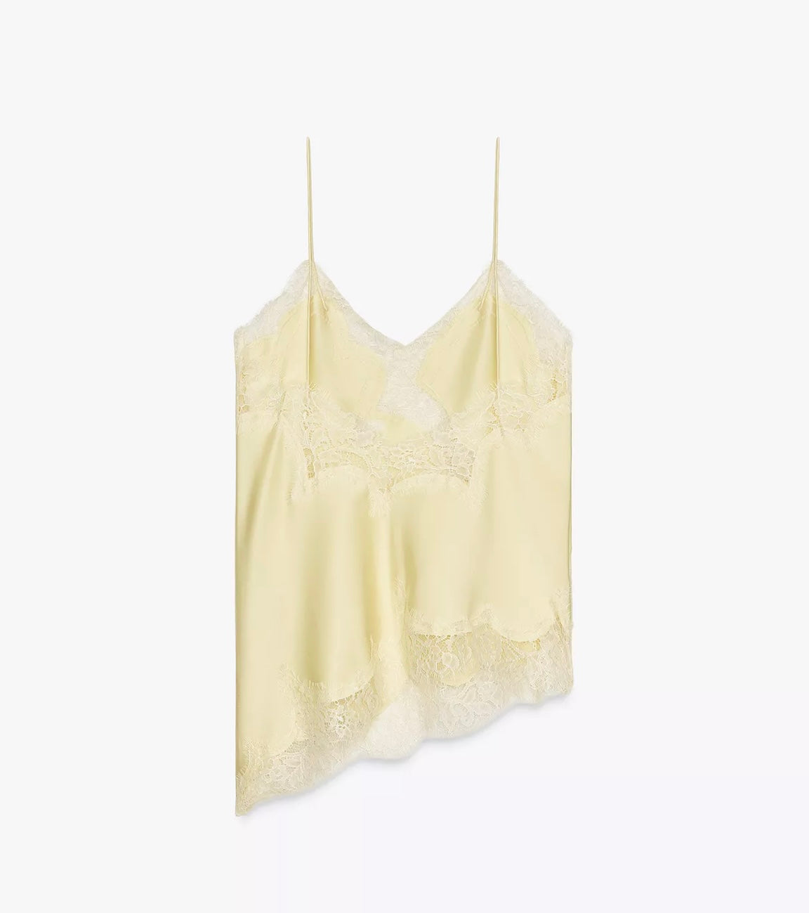 Blusa Feminina Regata Acetinada com Renda e Barra Assimétrica – Amélie VIEUX OFICIAL