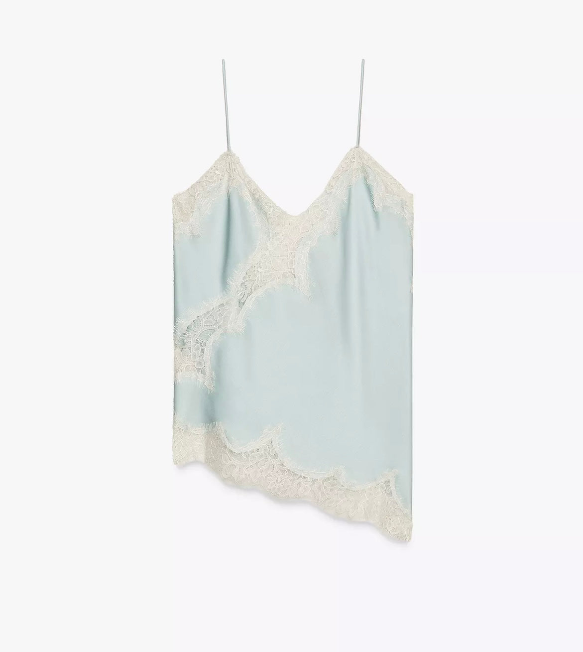 Blusa Feminina Regata Acetinada com Renda e Barra Assimétrica – Amélie VIEUX OFICIAL