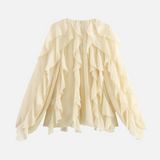 Blusa de Chiffon com Babados Volumosos e Manga Bufante – Ruisseau