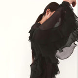 Blusa de Chiffon com Babados Volumosos e Manga Bufante – Ruisseau