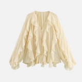 Blusa de Chiffon com Babados Volumosos e Manga Bufante – Ruisseau