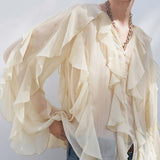 Blusa de Chiffon com Babados Volumosos e Manga Bufante – Ruisseau