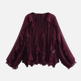 Blusa de Chiffon com Babados Volumosos e Manga Bufante – Ruisseau