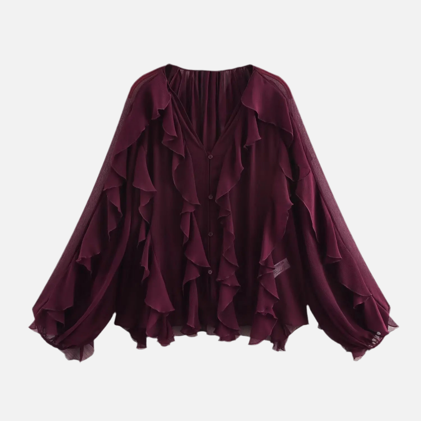 Blusa de Chiffon com Babados Volumosos e Manga Bufante – Ruisseau