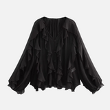 Blusa de Chiffon com Babados Volumosos e Manga Bufante – Ruisseau
