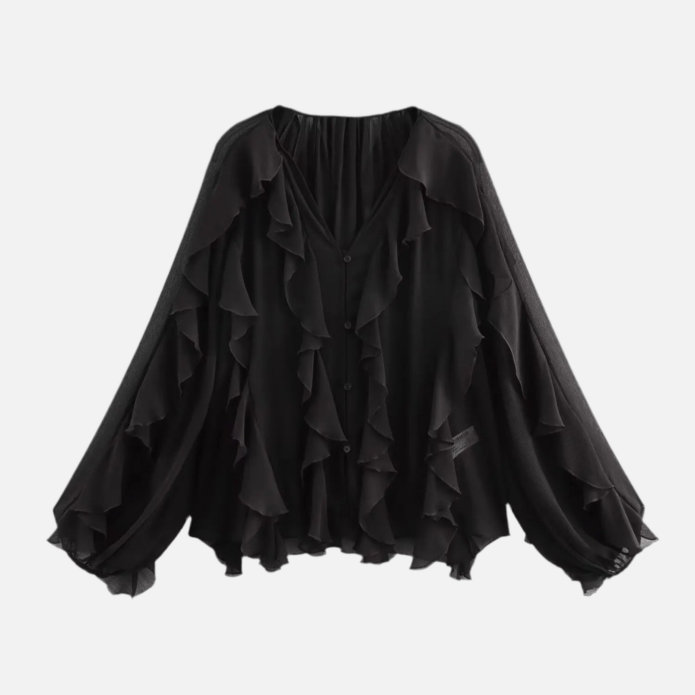 Blusa de Chiffon com Babados Volumosos e Manga Bufante – Ruisseau
