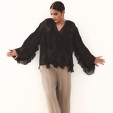 Blusa de Chiffon com Babados Volumosos e Manga Bufante – Ruisseau
