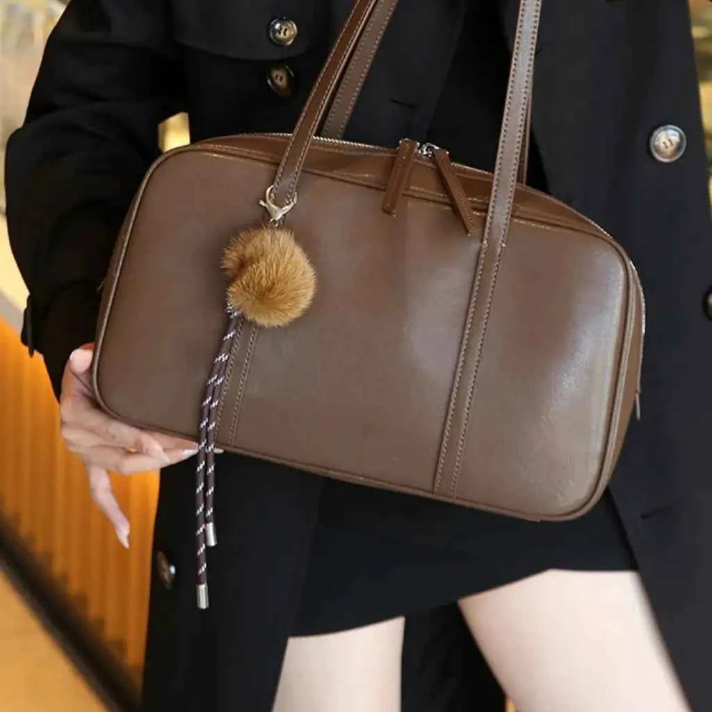 Bolsa de ombro retangular marrom Armance VIEUX OFICIAL
