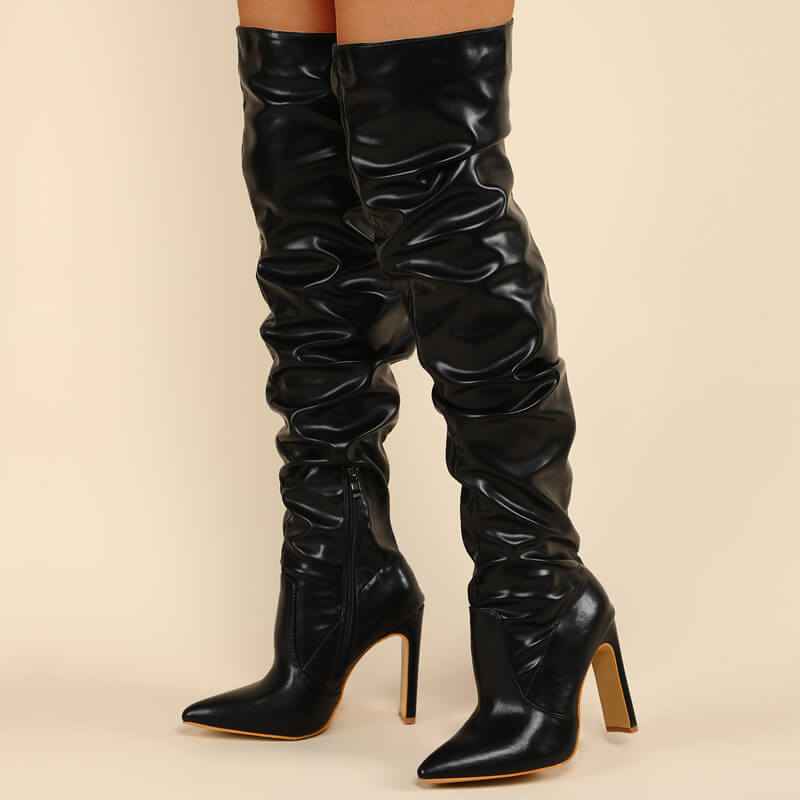 Bota feminina over the knee drapeada de bico fino Evadne VIEUX OFICIAL