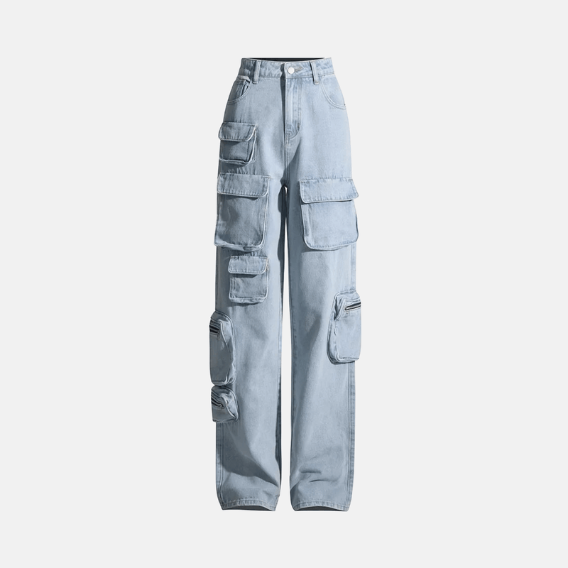 Calça cargo jeans feminina com bolsos utilitários e modelagem reta Bureau VIEUX OFICIAL