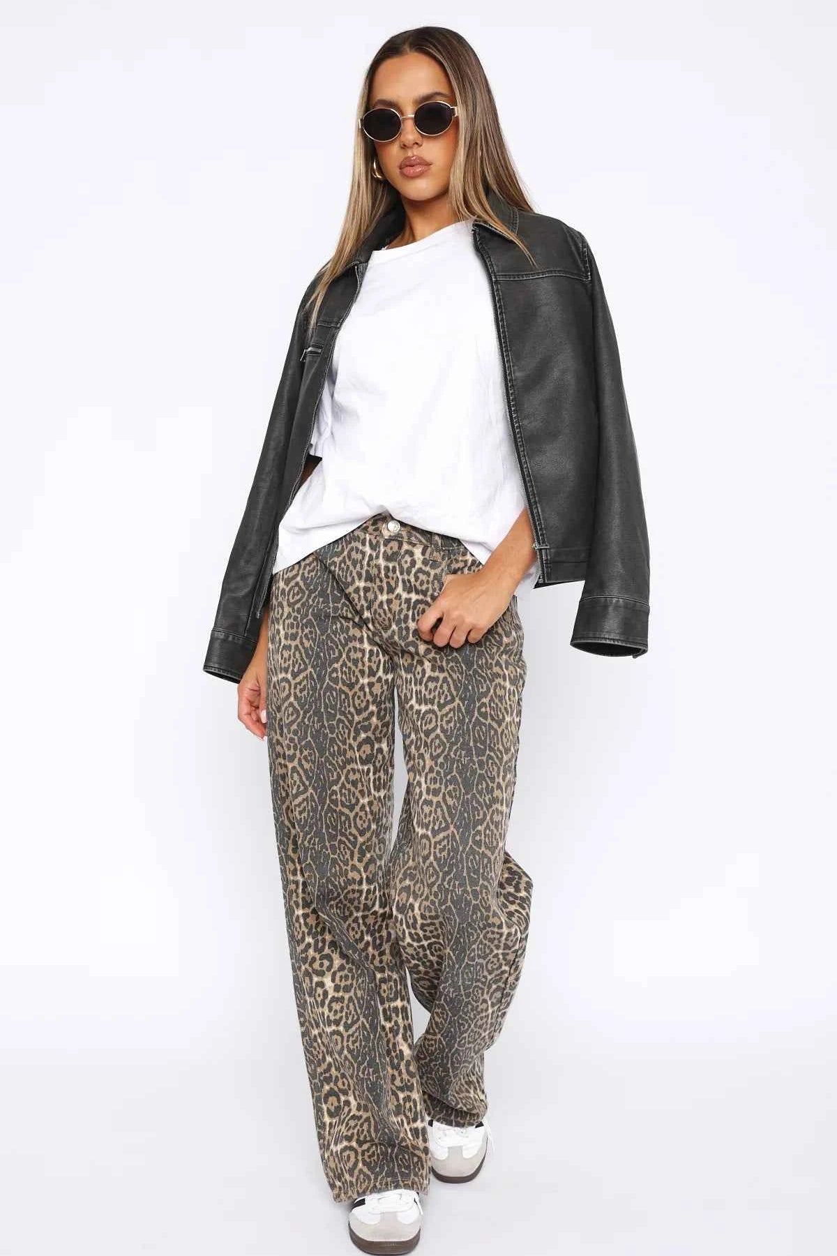Calça Jeans Reta de Cintura Alta com Estampa de Leopardo – Once - VIEUX OFICIAL