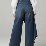Calça Jeans Pantalona Feminina com Sobressaia Assimétrica e Botões – Romy - VIEUX OFICIAL