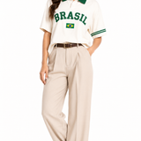 Camisa polo feminina de piquet com estampa Brasil Trionfo VIEUX OFICIAL