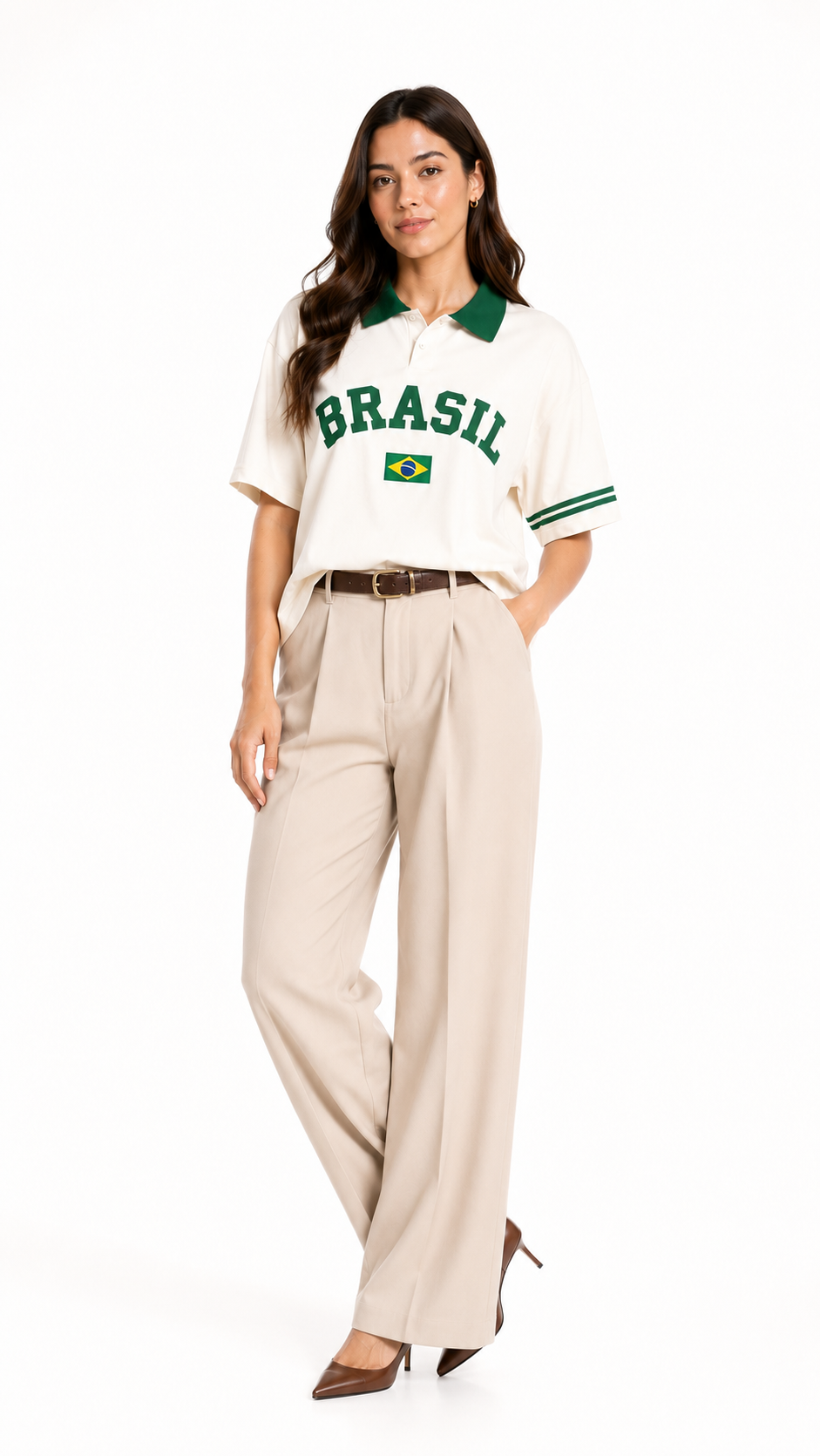 Camisa polo feminina de piquet com estampa Brasil Trionfo VIEUX OFICIAL