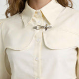 Camisa Feminina Cropped Estruturada Manga Bufante Longa – Ludovica