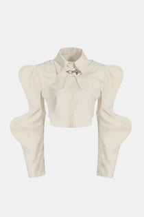 Camisa feminina cropped estruturada com manga bufante longa Ludovica VIEUX OFICIAL