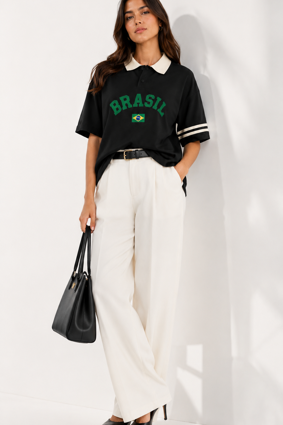 Camisa polo feminina de piquet com estampa Brasil Trionfo VIEUX OFICIAL