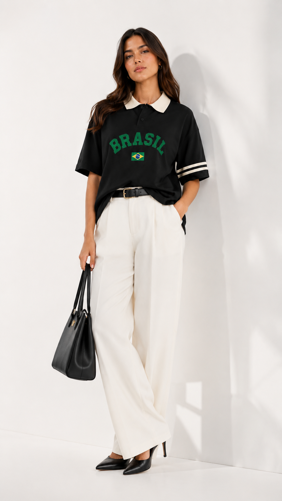 Camisa polo feminina de piquet com estampa Brasil Trionfo VIEUX OFICIAL