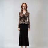 Camisa de Tule Estampada Animal Print com Amarração Frontal e Babados – Beaufort VIEUX OFICIAL