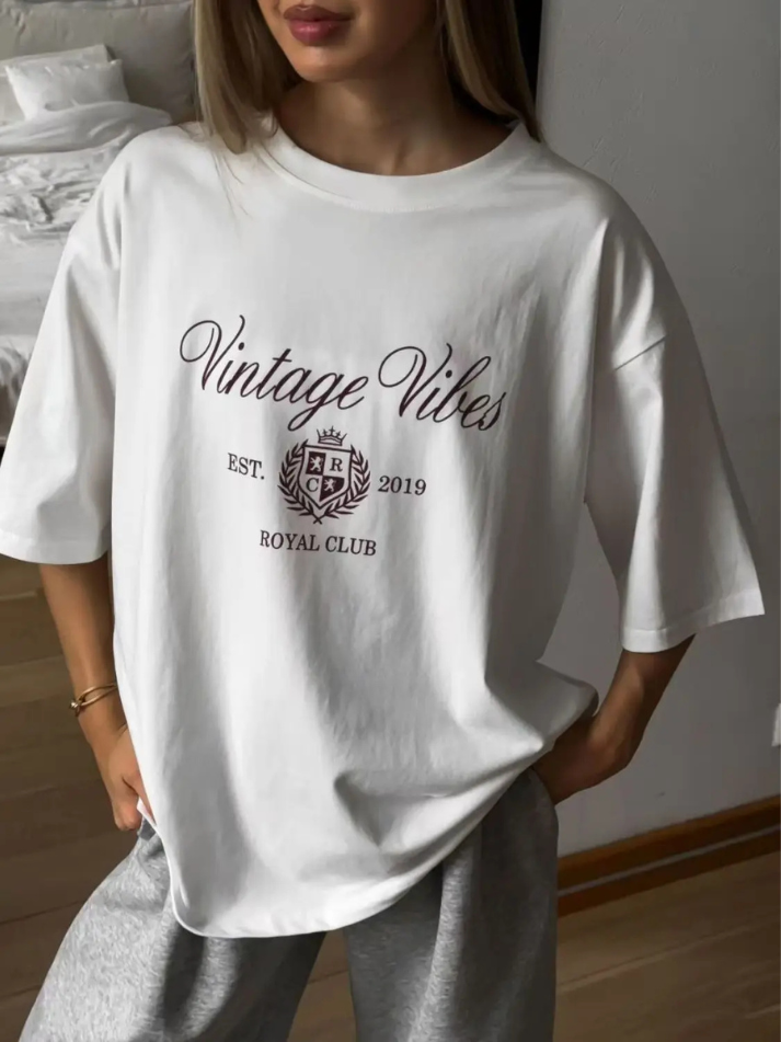 Camiseta oversized de algodão com estampa vintage branca Bistro VIEUX OFICIAL