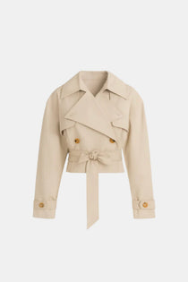 Casaco feminino cropped estilo trench coat com amarração Antonella VIEUX OFICIAL
