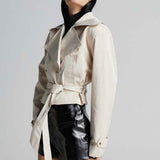 Casaco Feminino Cropped Estilo Trench Coat com Amarração – Antonella