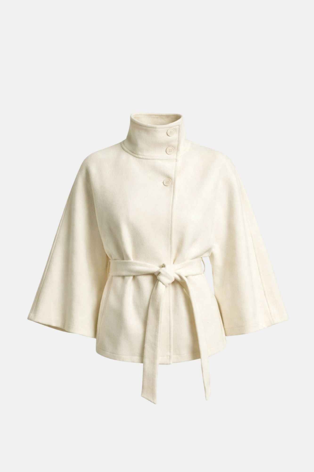 Casaco Feminino de Lã Batida Gola Alta e Mangas Amplas com Cinto – Lorenza