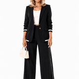 Conjunto Feminino Alfaiataria Premium Casaquinho e Calça Pantalona com Detalhes Listrados – Milão