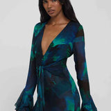 Chemise Longa de Chiffon Estampado com Babados – Lagon