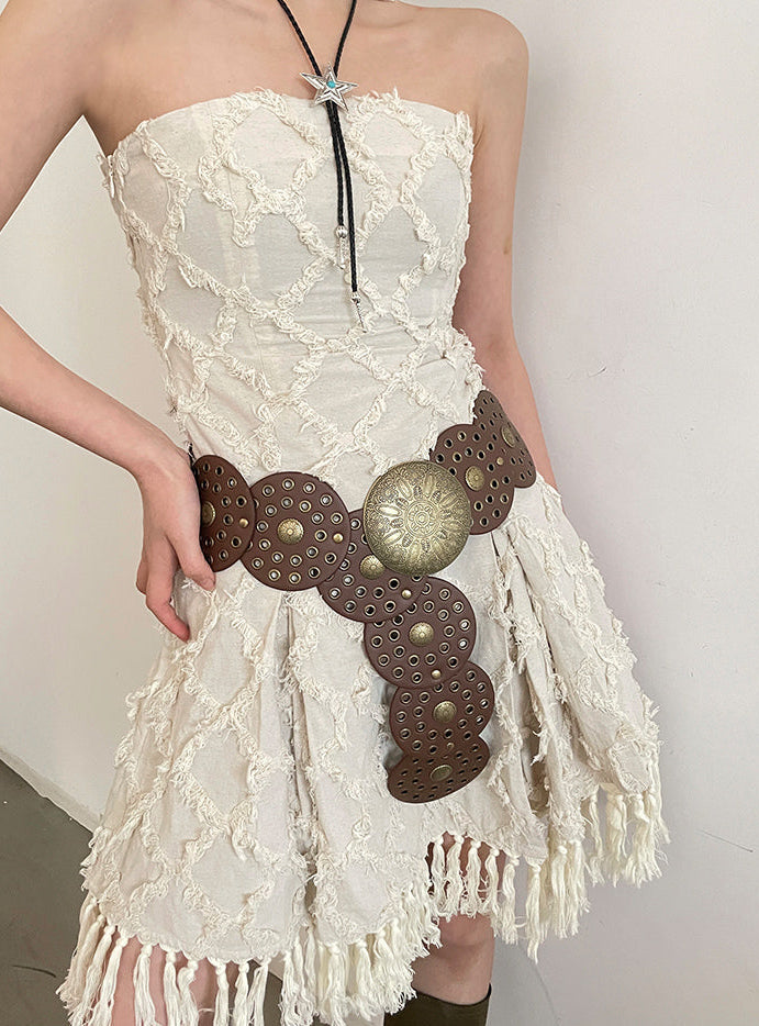 Cinto feminino largo boho com medalhão metálico Oráculo VIEUX OFICIAL