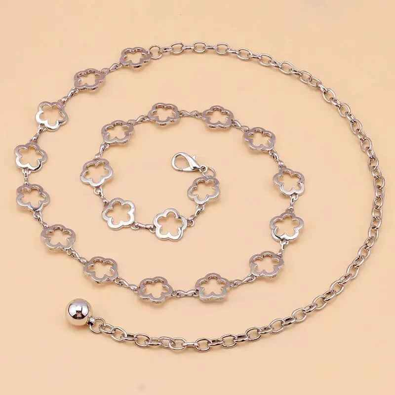 Cinto Feminino Metálico Corrente com Elos em Formato de Flor – Fiori