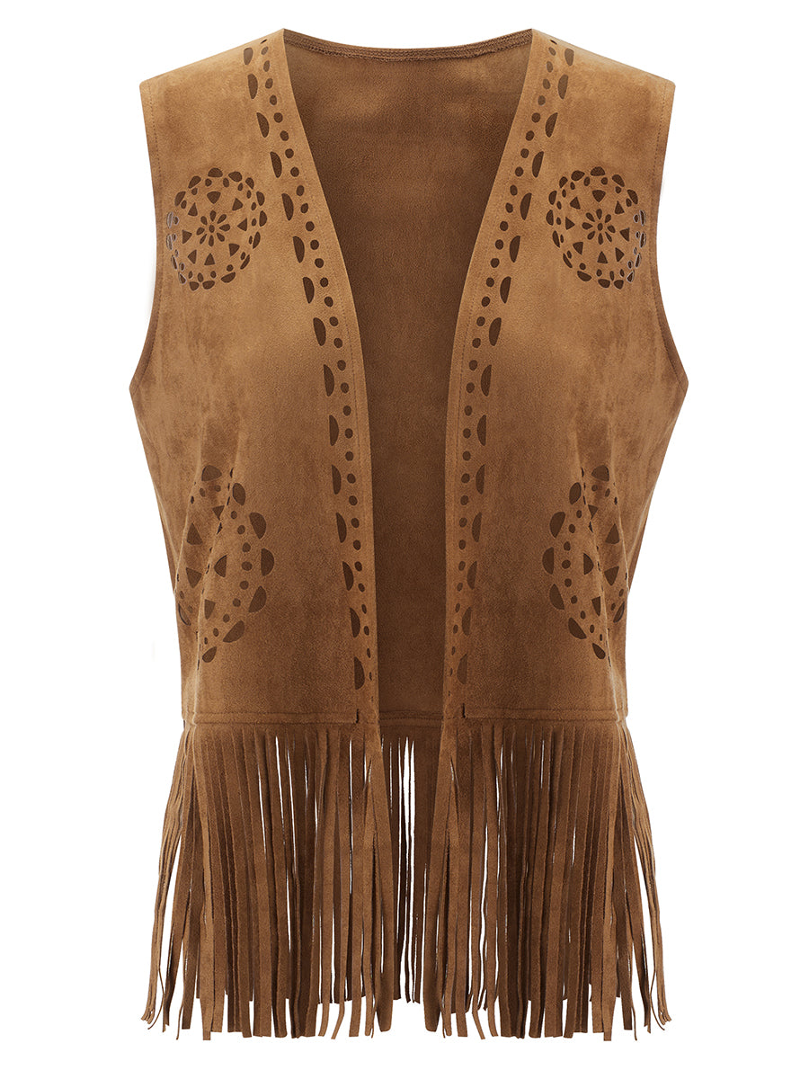 Colete Feminino Camurça com Franjas e Recortes Vazados Boho – Wildwood VIEUX OFICIAL|