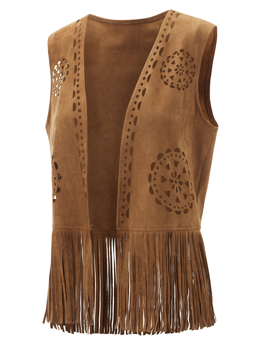 Colete Feminino Camurça com Franjas e Recortes Vazados Boho – Wildwood VIEUX OFICIAL|