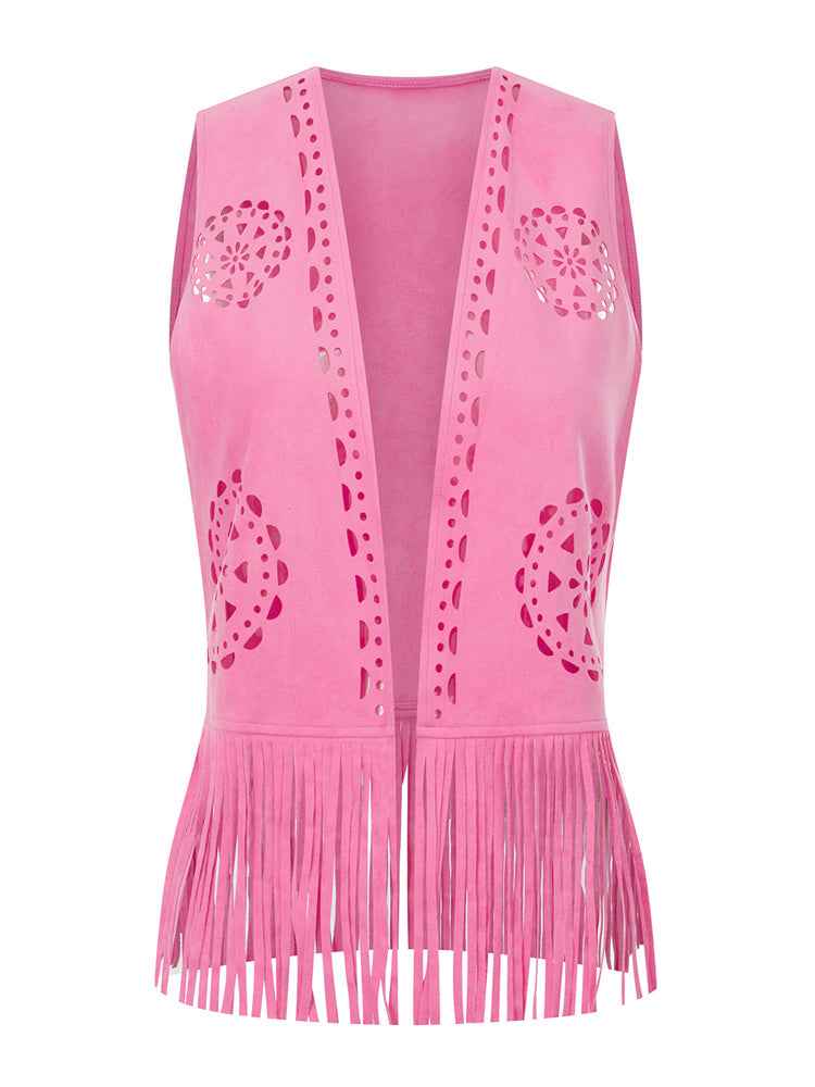 Colete Feminino Camurça com Franjas e Recortes Vazados Boho – Wildwood
