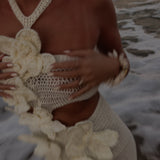 Conjunto Feminino de Crochê com Top Tomara que Caia e Minissaia com Flores 3D – Roch