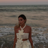 Conjunto Feminino de Crochê com Top Tomara que Caia e Minissaia com Flores 3D – Roch