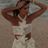 Conjunto Feminino de Crochê com Top Tomara que Caia e Minissaia com Flores 3D – Roch