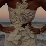 Conjunto Feminino de Crochê com Top Tomara que Caia e Minissaia com Flores 3D – Roch