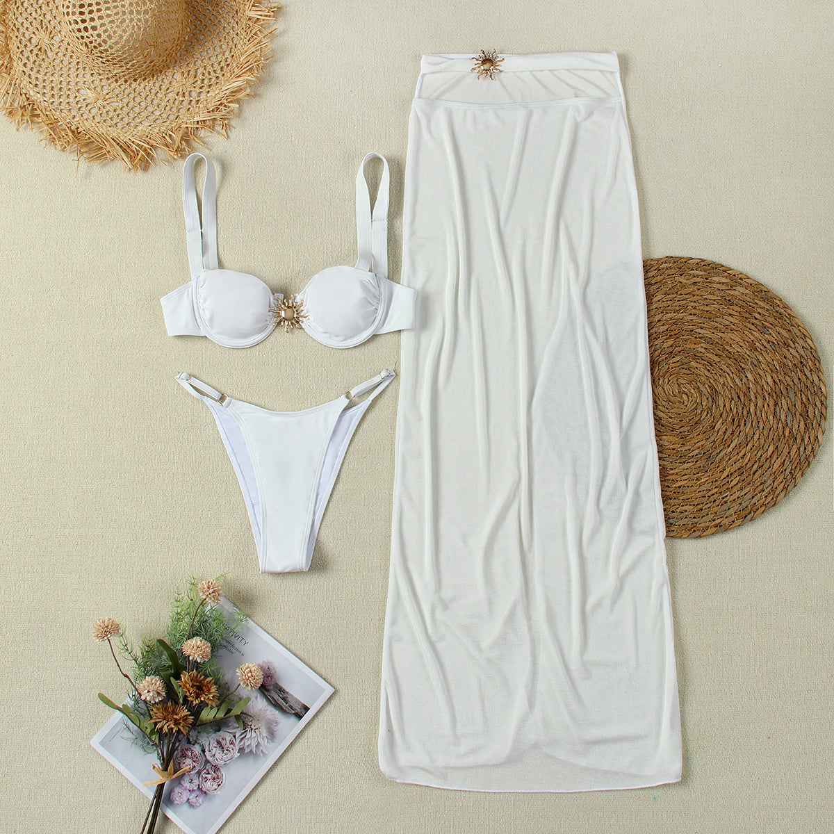 Conjunto Feminino de Top e Saia Longa com Detalhe de Fivela Sol Dourada – Chambon - VIEUX OFICIAL