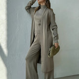 Conjunto Feminino 3 Peças Tricot Premium Pantalona Cardigan Longo e Gola Alta – Solstício VIEUX OFICIAL