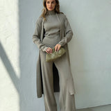 Conjunto Feminino 3 Peças Tricot Premium Pantalona Cardigan Longo e Gola Alta – Solstício VIEUX OFICIAL