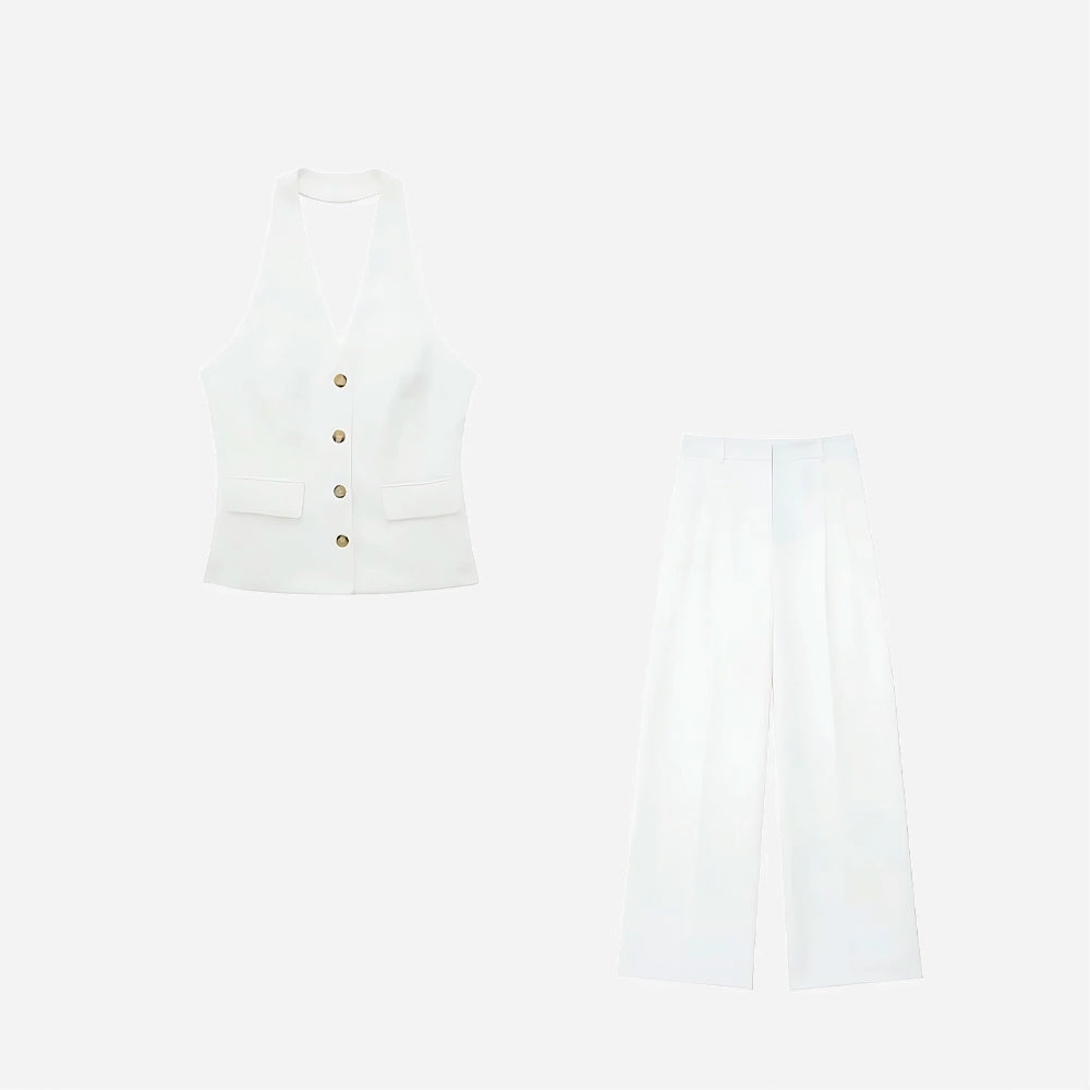 Conjunto Feminino Alfaiataria Colete Frente Única e Calça Pantalona – Sinfonia VIEUX OFICIAL